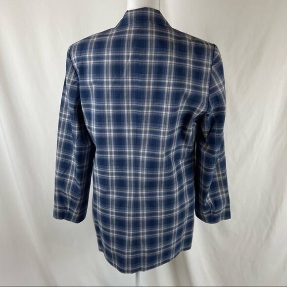 Eddie Bauer Blue Plaid Oversized 100% Cotton Academia Grandpa Blazer Size S - Picture 6 of 11